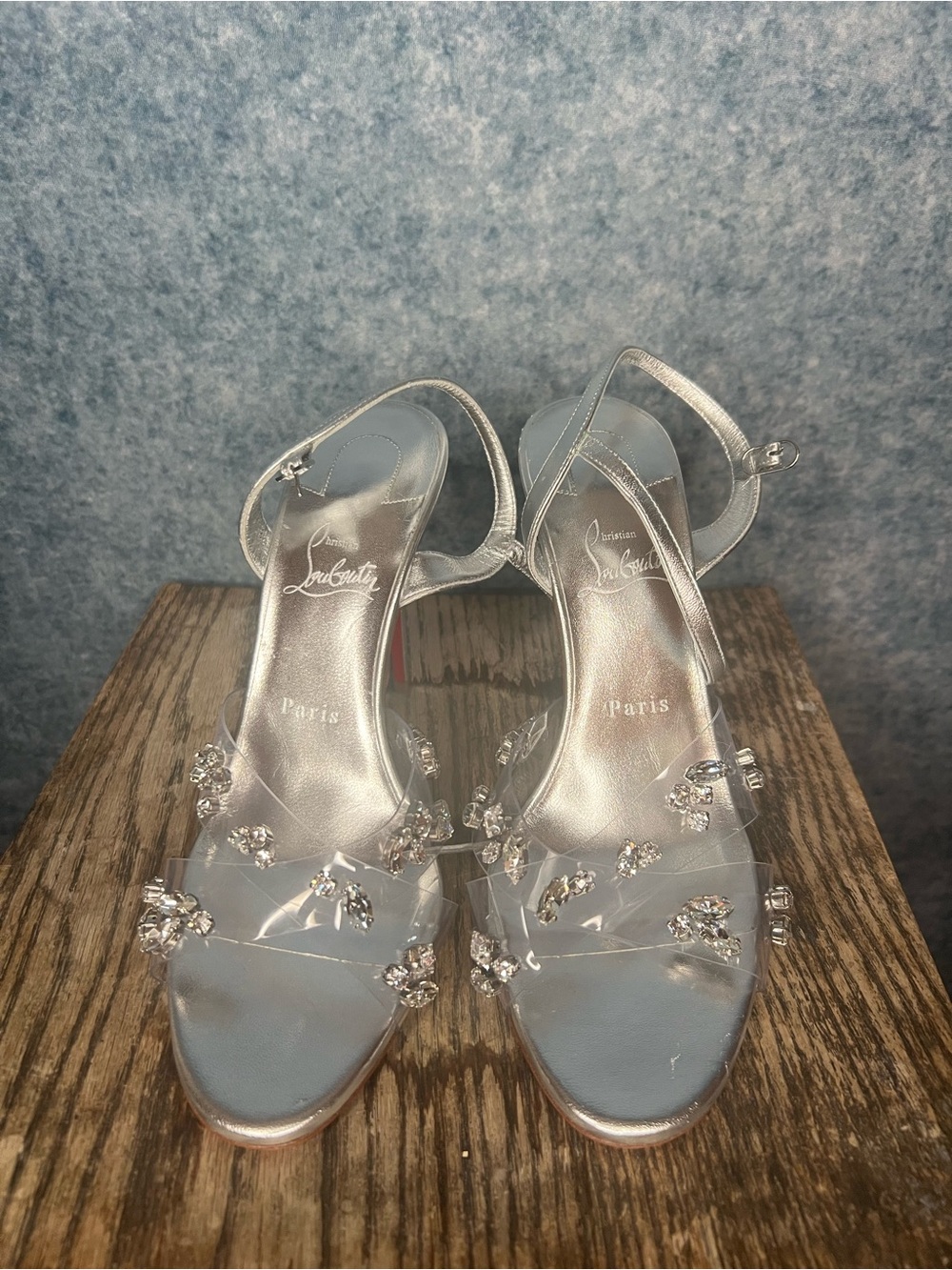 UNWORN Christian Louboutin Silver Crystal Embellished PVC Strappy Heels | EU 40 - Picture 5 of 6